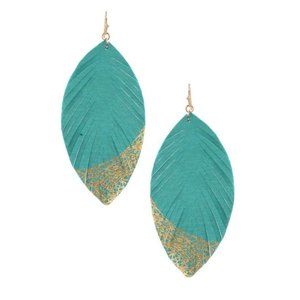 Fringe Turquoise Gold Dipped Leatherette Earrings